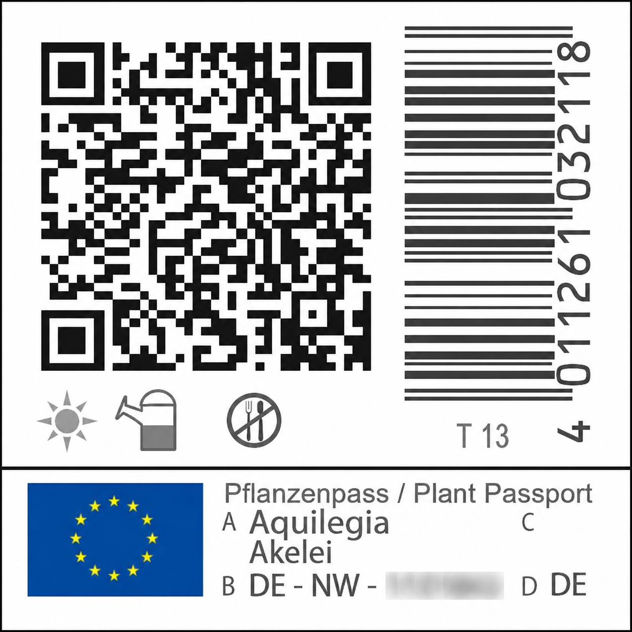 PPWR-Etikett im Gartenbau mit QR-Code, EAN-Code, Piktogrammen und Pflanzenpass